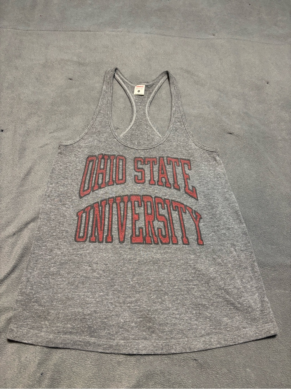 HOMAGE Gray Racerback Tank with Red Ohio State University Logo
